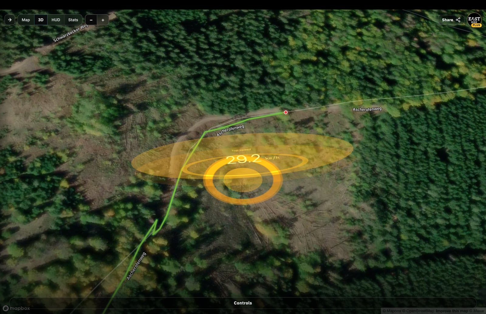 Ride2Map ride moments highlighting top speed and elevation peaks on the route